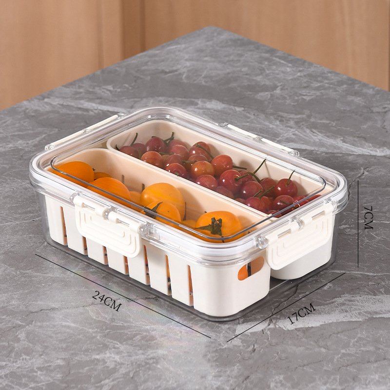 Refrigerator Storage Box With Lid And Handle Food Preservation Box Frozen Divided Serving Tray Kitchen Fruit Fish Containers