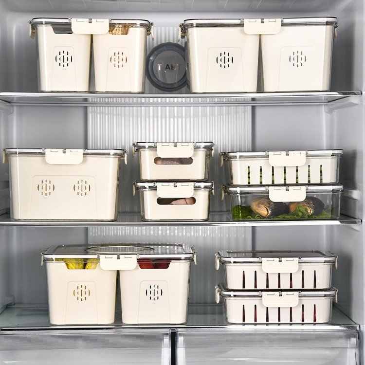 Refrigerator Storage Box With Lid And Handle Food Preservation Box Frozen Divided Serving Tray Kitchen Fruit Fish Containers