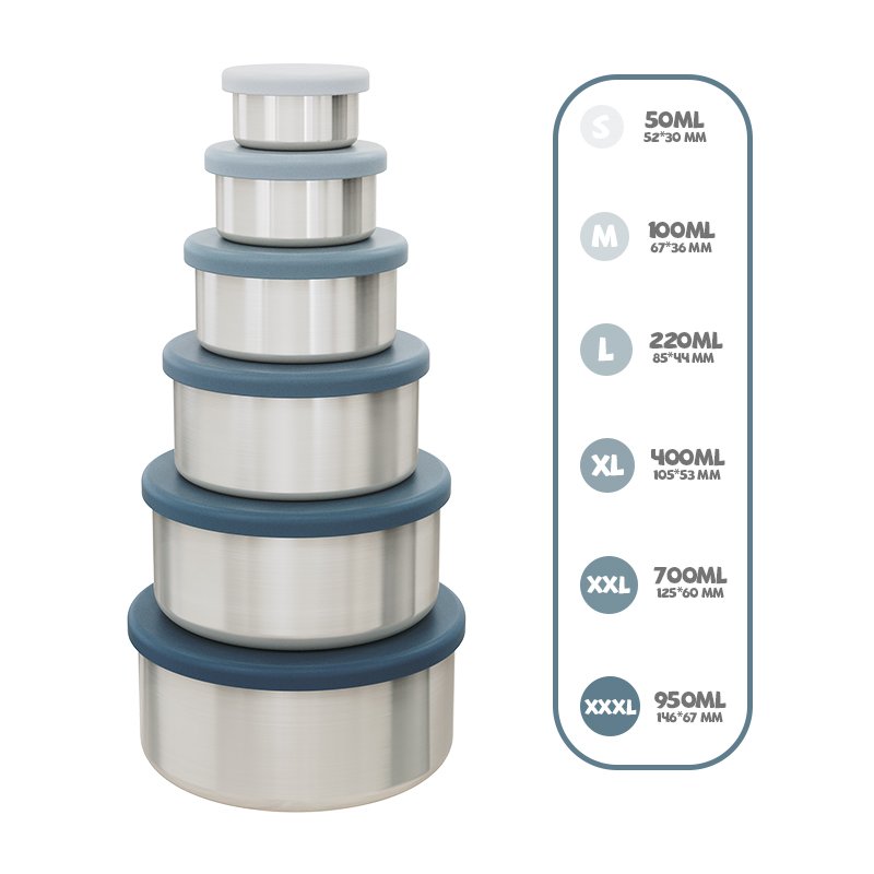 Custom logo Portable 304 Food Storage Containers with silicone Lids stainless steel and silicone lunch box