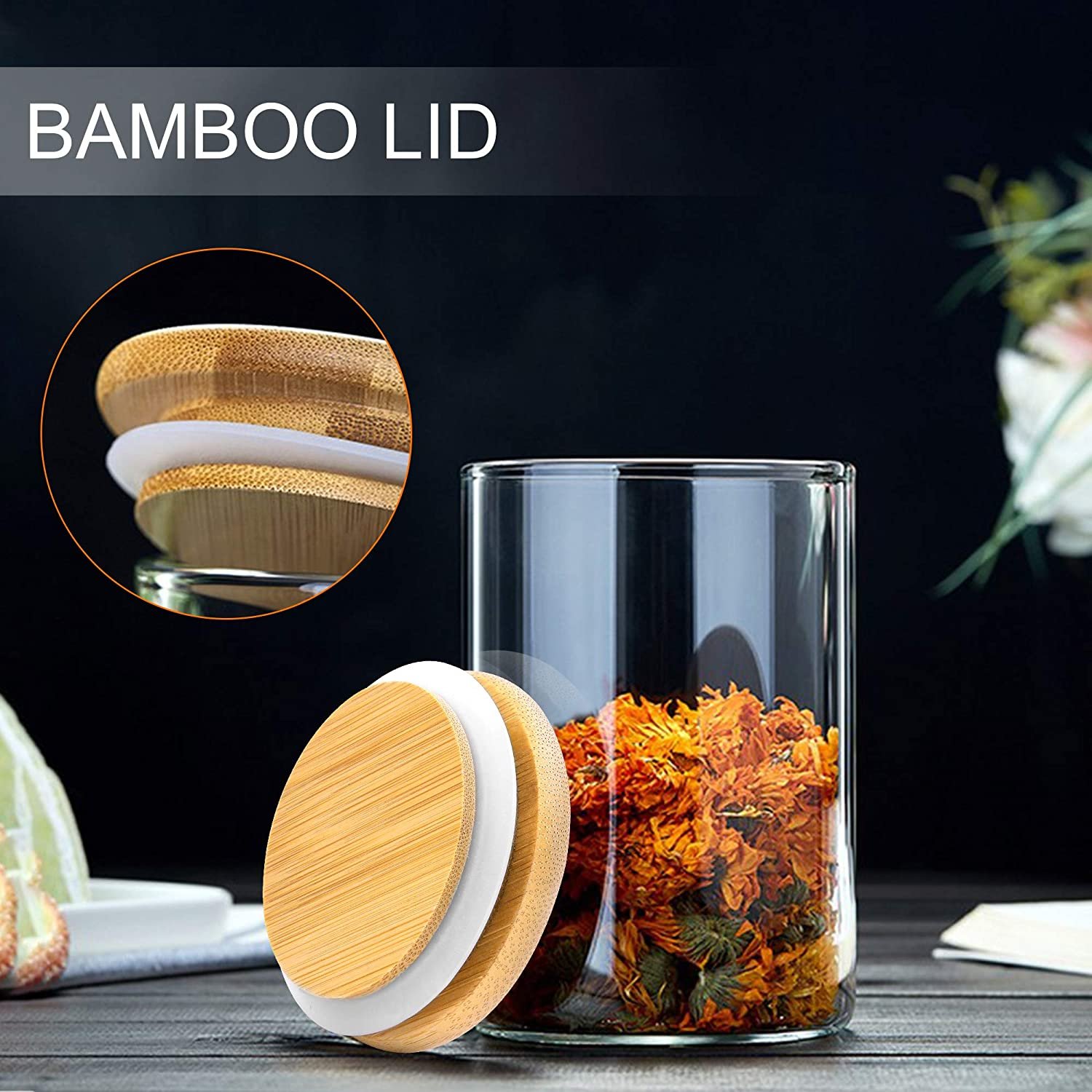 IKOO Glass Storage Jars 250 ml, Set of 10 Glass Jars with Bamboo Lids and Labels, Airtight Canister Kitchen Food Storage