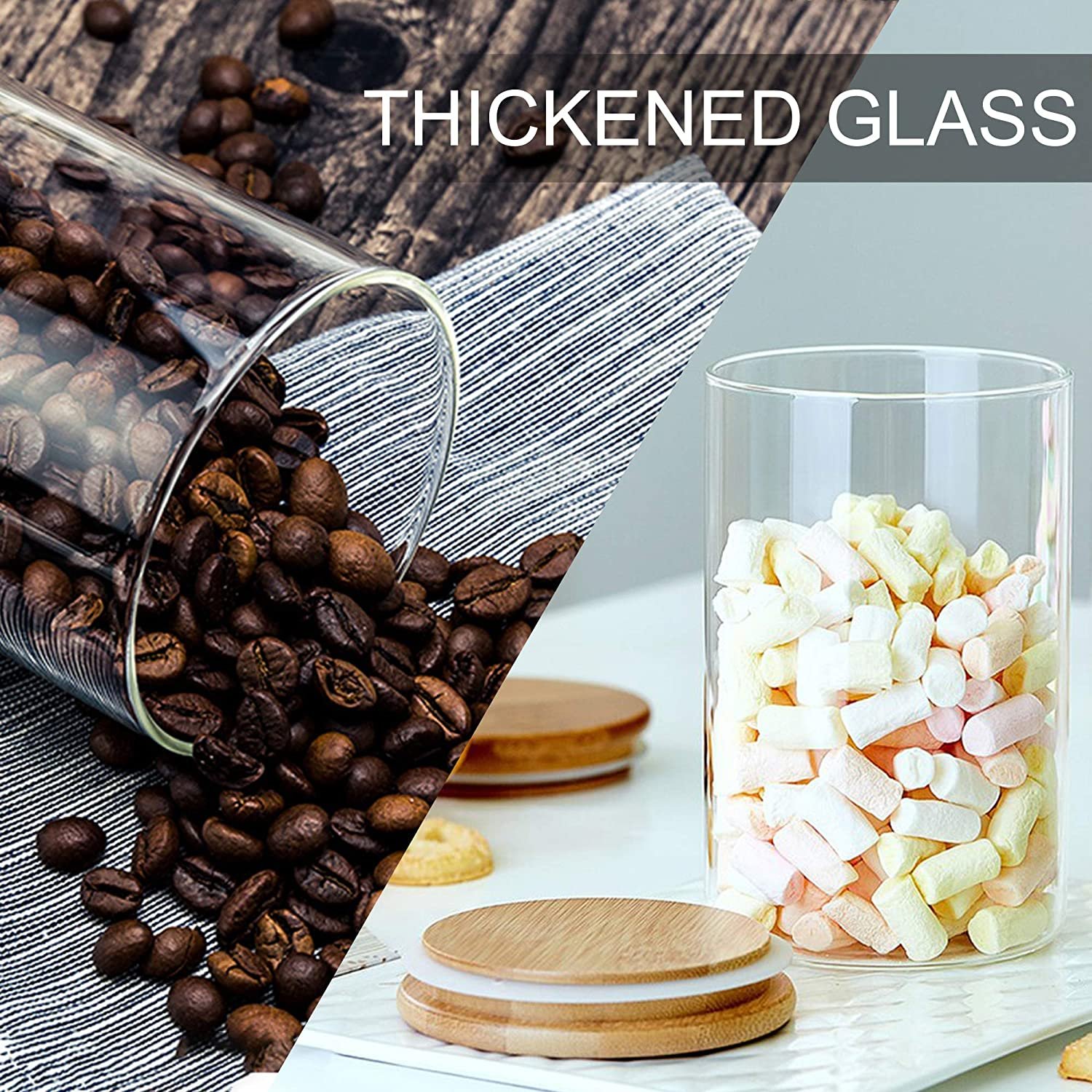 IKOO Glass Storage Jars 250 ml, Set of 10 Glass Jars with Bamboo Lids and Labels, Airtight Canister Kitchen Food Storage