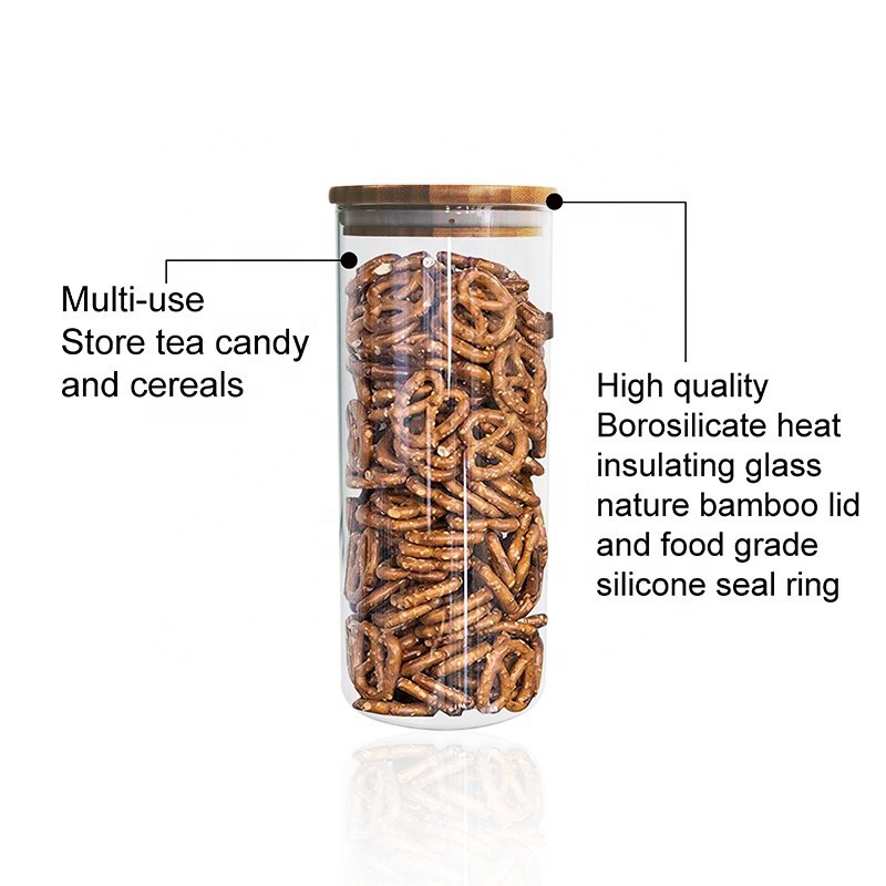 Industry Wholesale Price Glass Jar Food Storage Borosilicate Glassware Airtight Food Storage Clear Glass Jars with Bamboo Lid