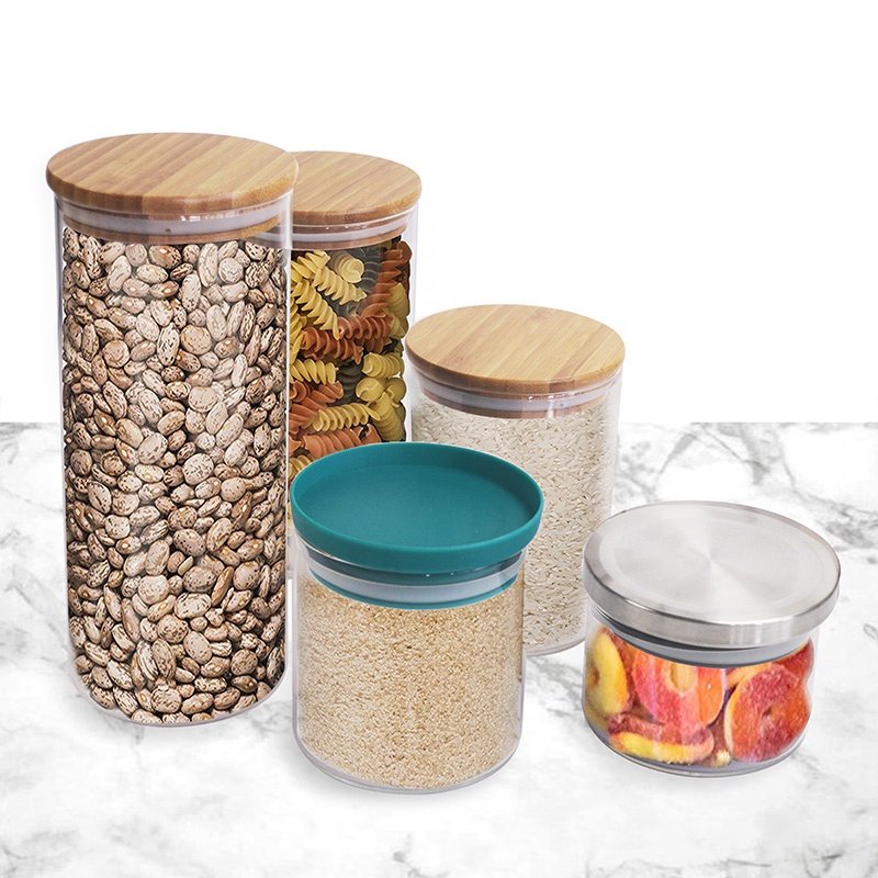 Industry Wholesale Price Glass Jar Food Storage Borosilicate Glassware Airtight Food Storage Clear Glass Jars with Bamboo Lid