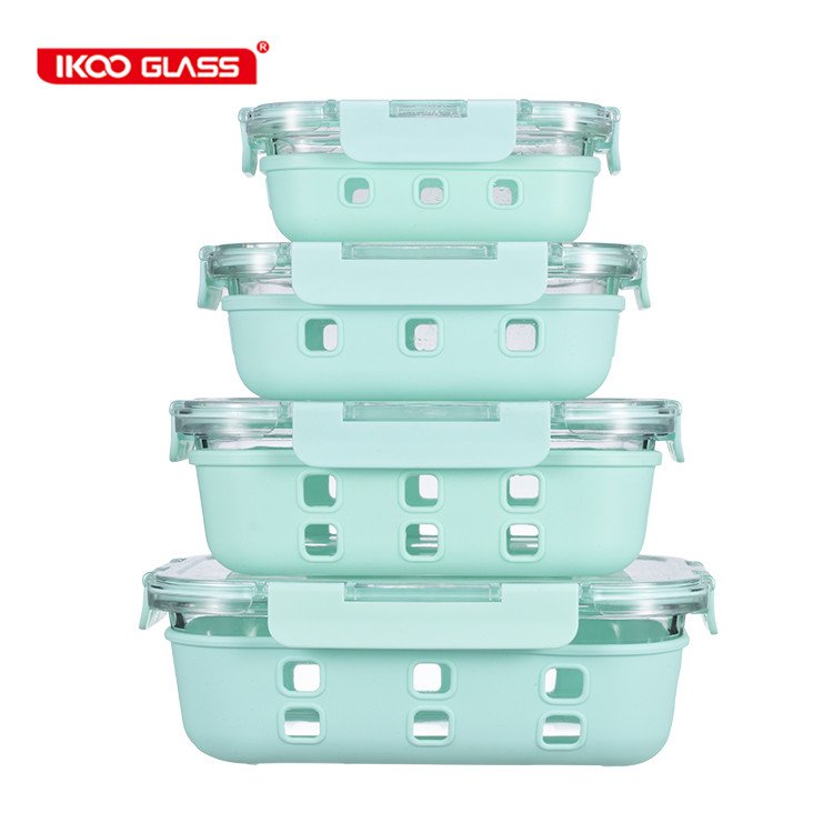 microwave safe glass meal bpa free food storage containers airtight lunch box with silicone sleeve