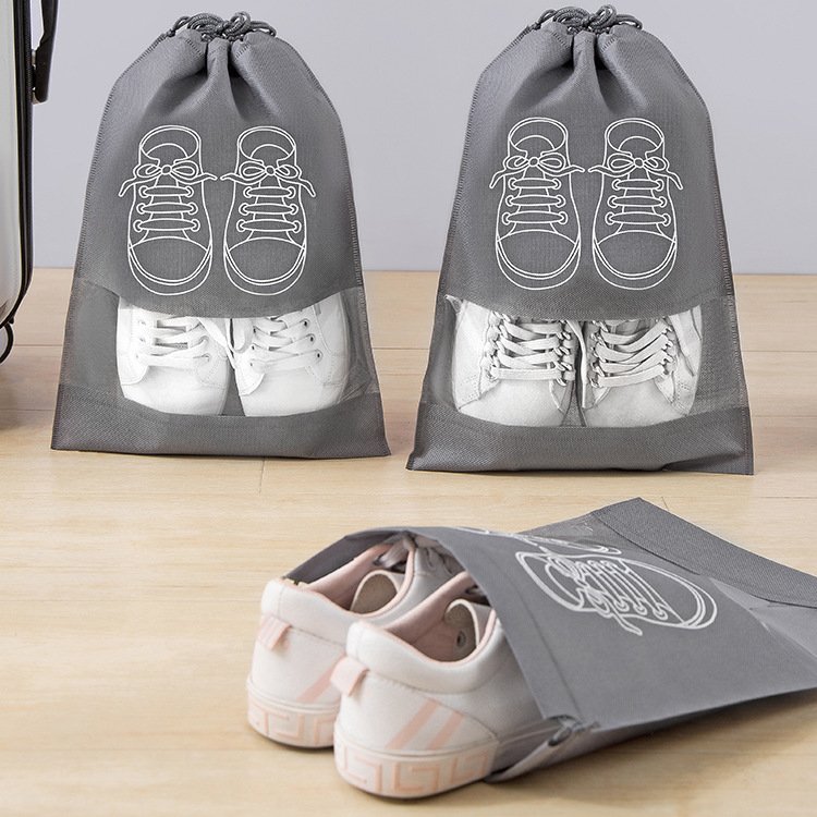 GG47 Customized Non-Woven Shoes Storage Pouch Household Travel Dustproof Shoes Bags Drawstring Transparent Shoe Storage Bag