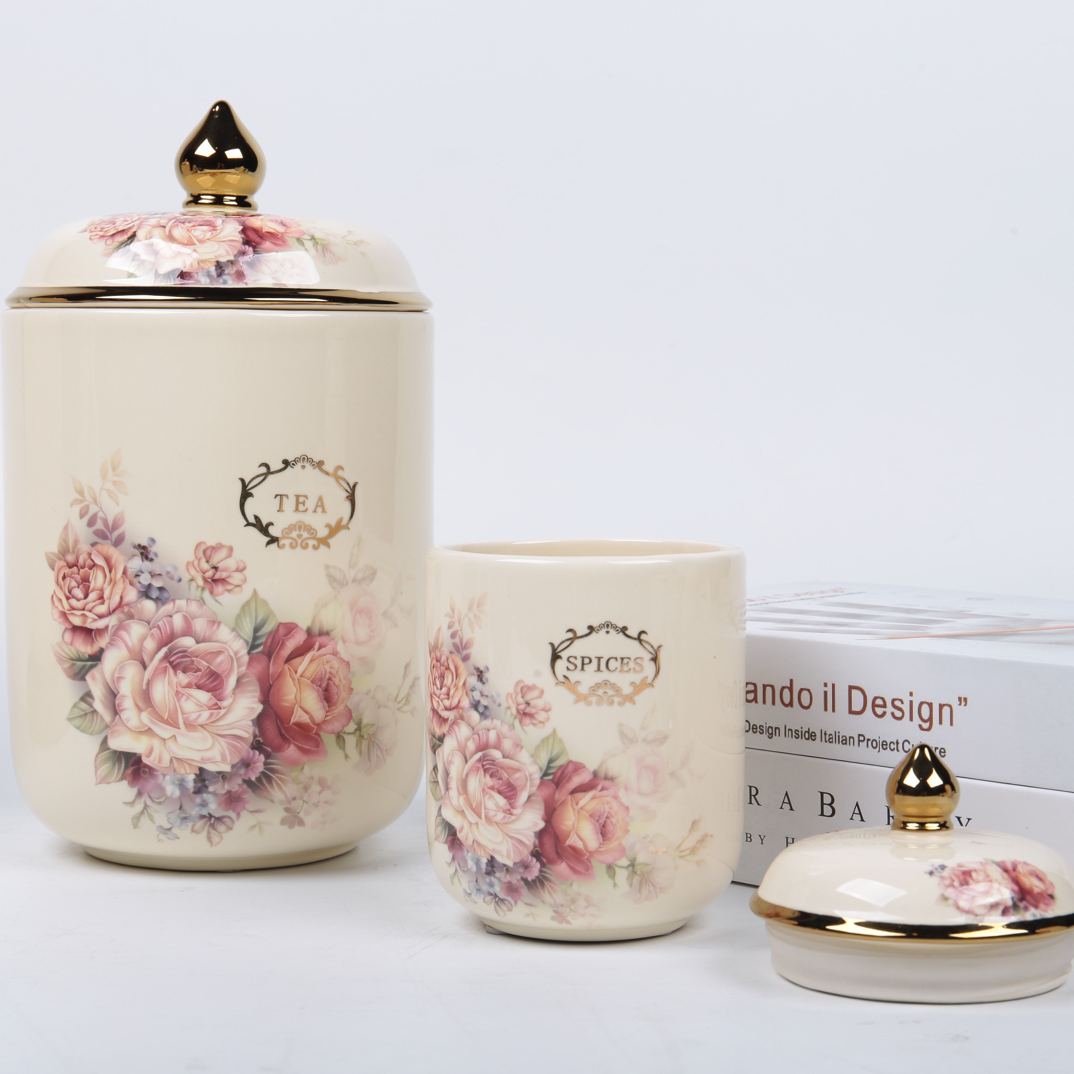 Luxury Custom Porcelain Canister Coffee Tea Container Ceramic Food Storage Jar