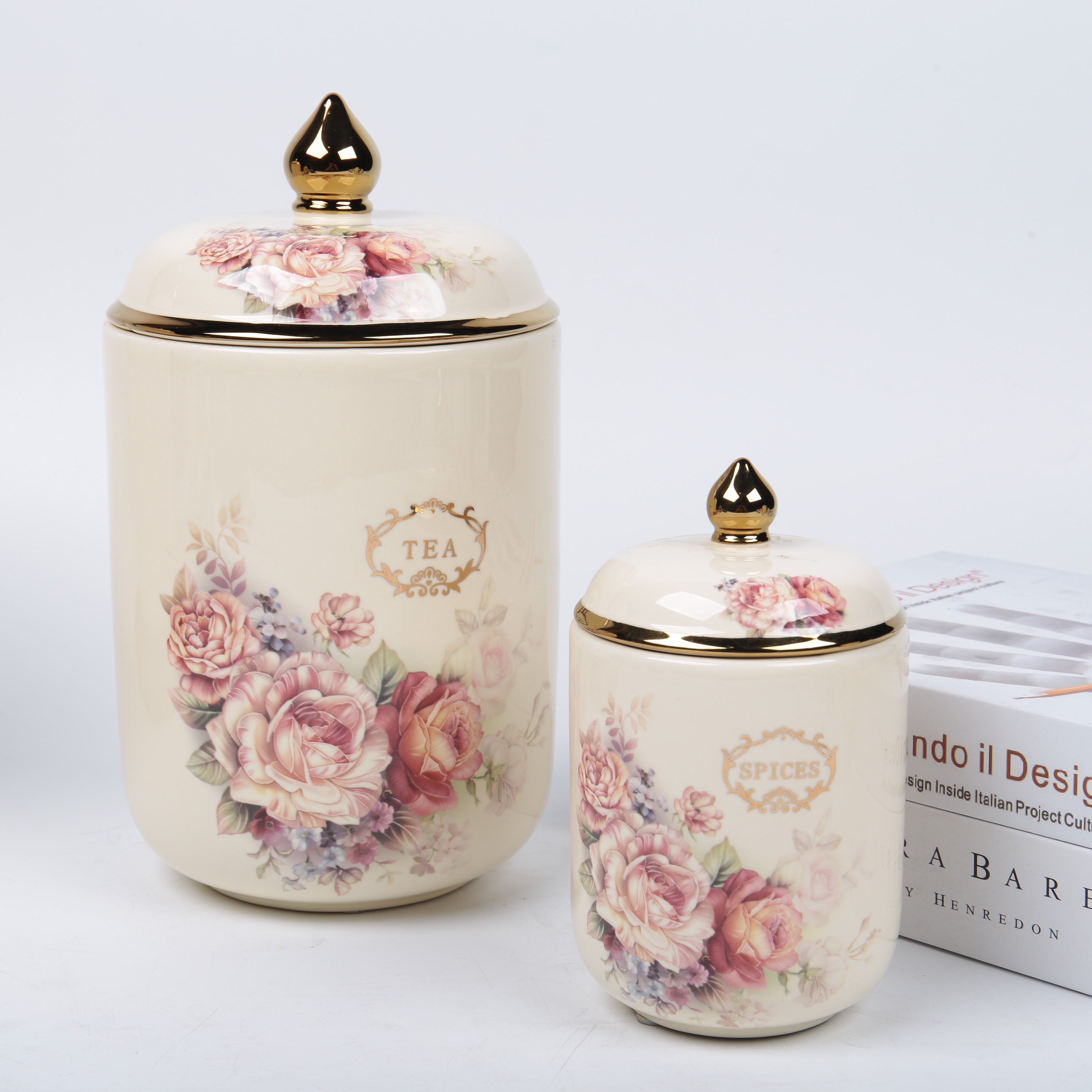 Luxury Custom Porcelain Canister Coffee Tea Container Ceramic Food Storage Jar