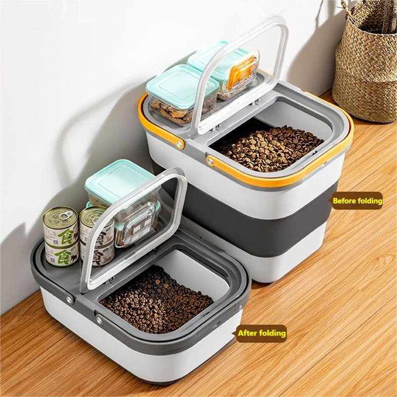 Collapsible Rice Storage Containers Cereal Rice Food Storage Container Dispenser Bin with Rolling Wheel Dog Pet Cat Flour Sugar