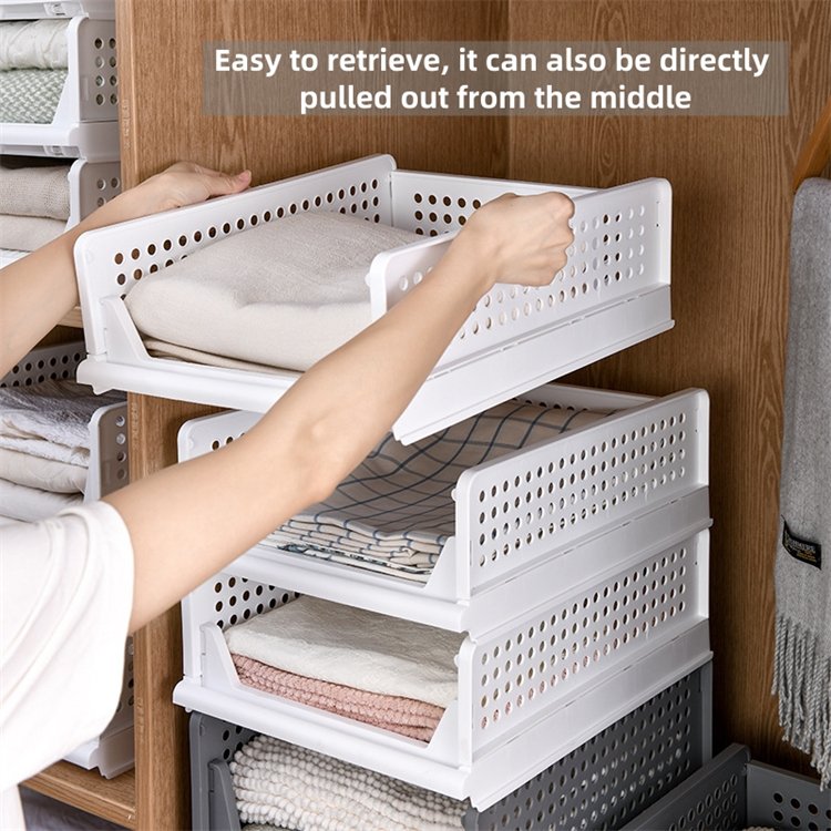 2024 New Arrival Folding Closet Organizers Stackable Plastic Drawer Basket for Office or Bedroom Storage of Clothing
