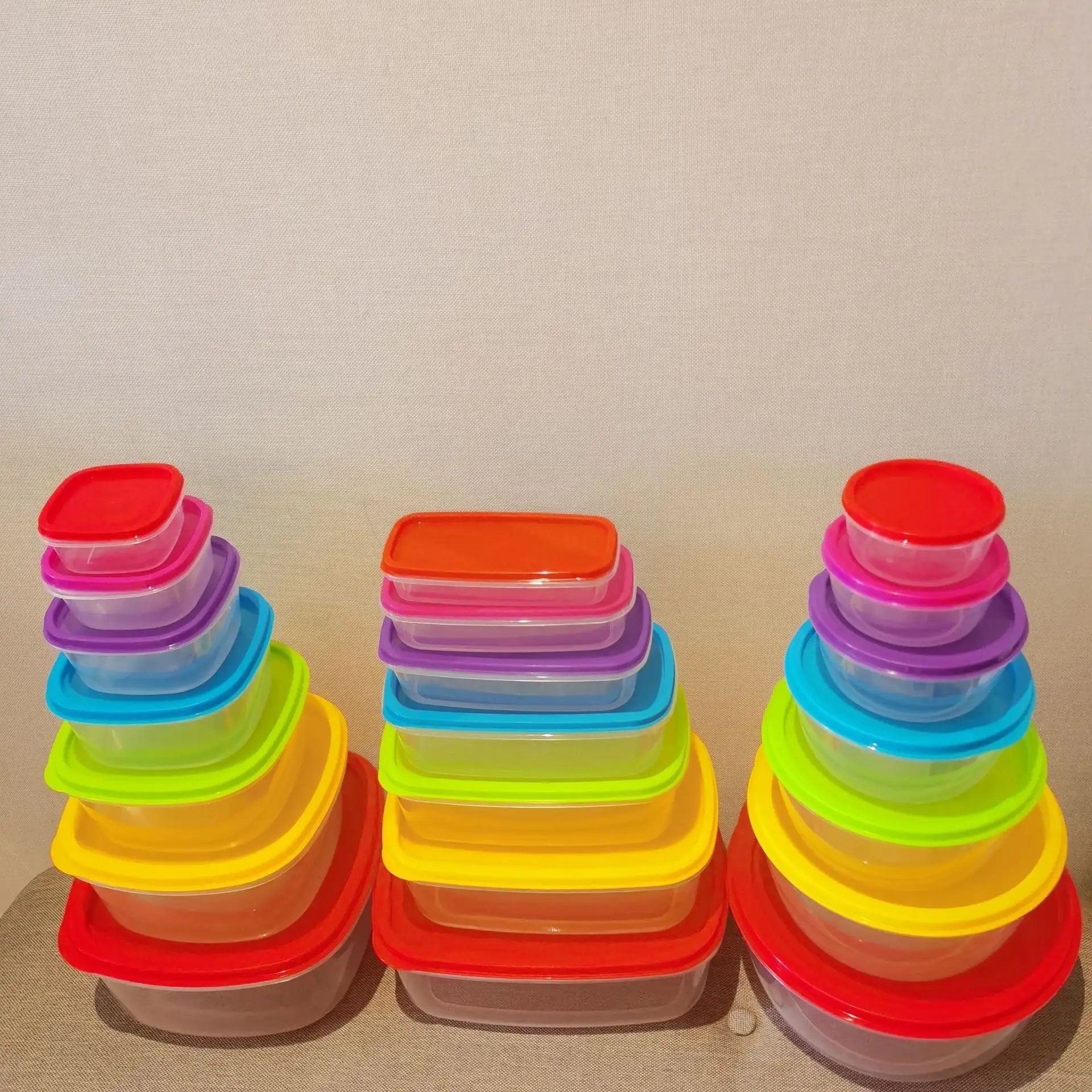 Ecofriendly 7pcs Rainbow round/square Meal Prep Plastic Food Storage Containers sets