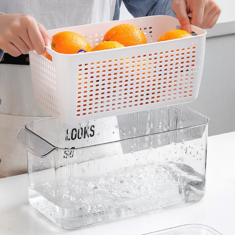 Pullable Refrigerator Storage Box Fridge Organizer Bins Pull-out Fridge Draw Stackable Fridge Storage Box Bins With Drain Basket