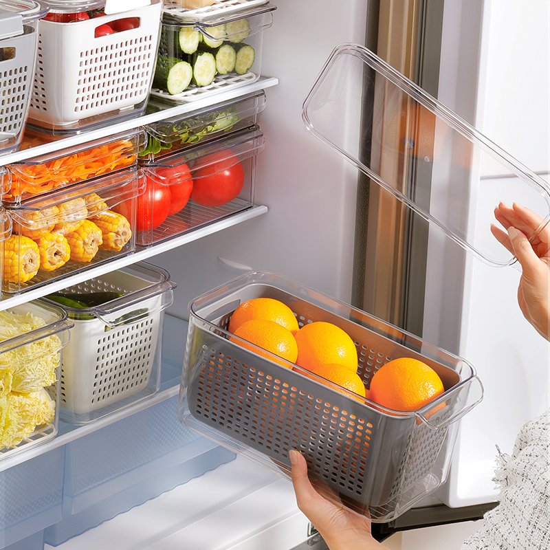 Pullable Refrigerator Storage Box Fridge Organizer Bins Pull-out Fridge Draw Stackable Fridge Storage Box Bins With Drain Basket