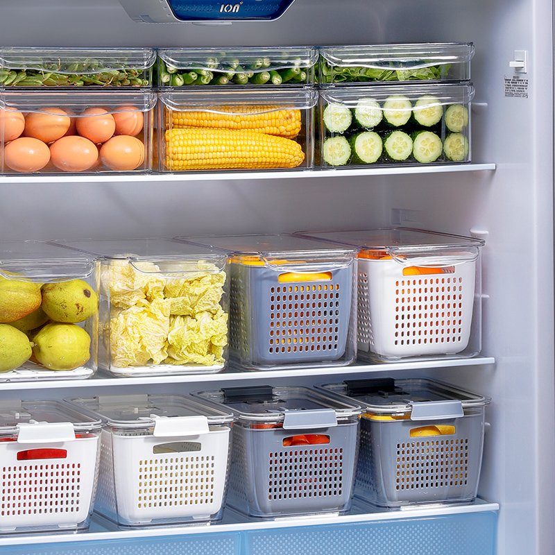 Pullable Refrigerator Storage Box Fridge Organizer Bins Pull-out Fridge Draw Stackable Fridge Storage Box Bins With Drain Basket