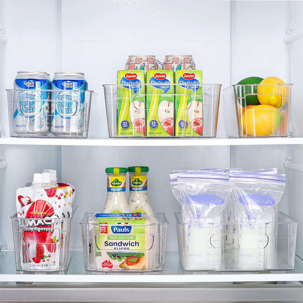 Refrigerator Organizer Bins Clear Plastic Bins for Fridge Kitchen Cabinet Pantry Organization ideal BPA Free Freezer Organize