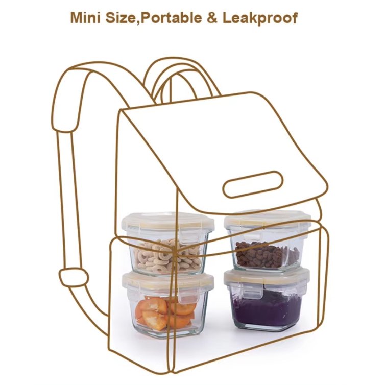 4oz 5oz Baby Food Storage Containers Glass Jar with leakproof Plastic Lid Kids Glass Lunch Box