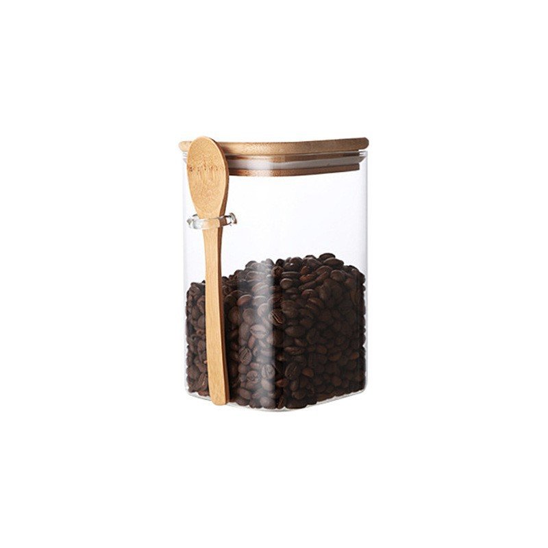 High Borosilicate Square Cereal Container Glass Jar Canister With bamboo Lid Clear Food Storage Container with spoon