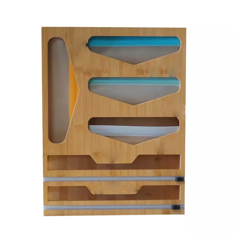 Bamboo Ziplock Bag Storage Organizer and Dispenser for Kitchen Drawer Food Storage Bag Holders Bamboo Bag Storage