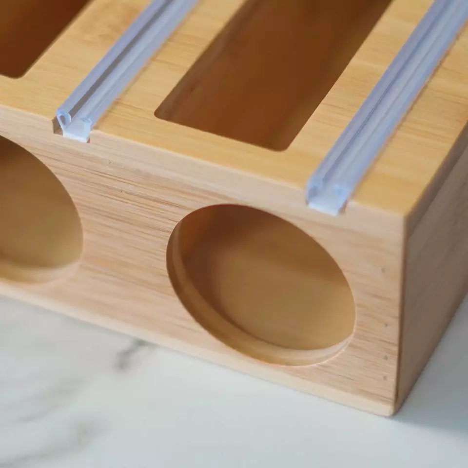Bamboo Ziplock Bag Storage Organizer and Dispenser for Kitchen Drawer Food Storage Bag Holders Bamboo Bag Storage