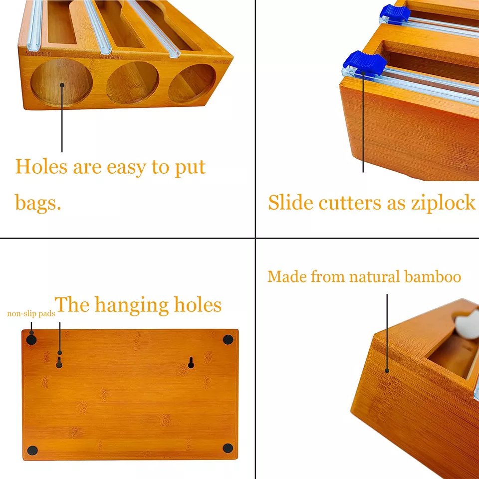 Bamboo Ziplock Bag Storage Organizer and Dispenser for Kitchen Drawer Food Storage Bag Holders Bamboo Bag Storage