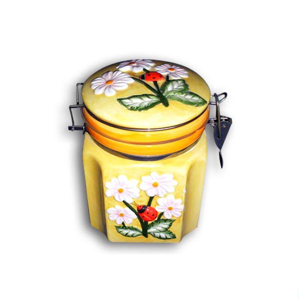 Airtight ceramic jar with metal clip lid for kitchen food storage container