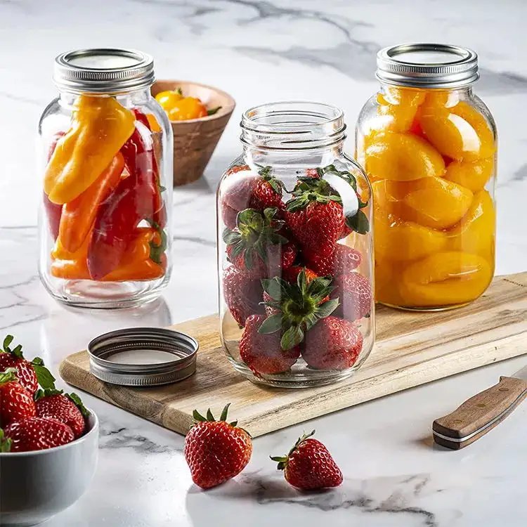 Food Grade 16oz Wide Mouth Print Logo Glass Food Container Honey Fruit Clear Big Volume Mason Jar With Split Lids