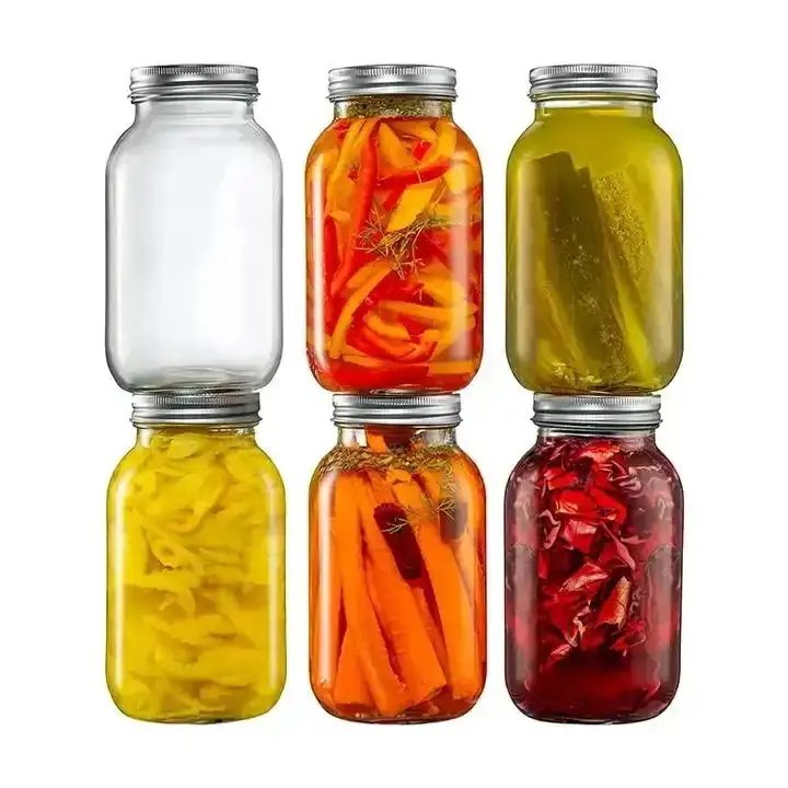 Food Grade 16oz Wide Mouth Print Logo Glass Food Container Honey Fruit Clear Big Volume Mason Jar With Split Lids