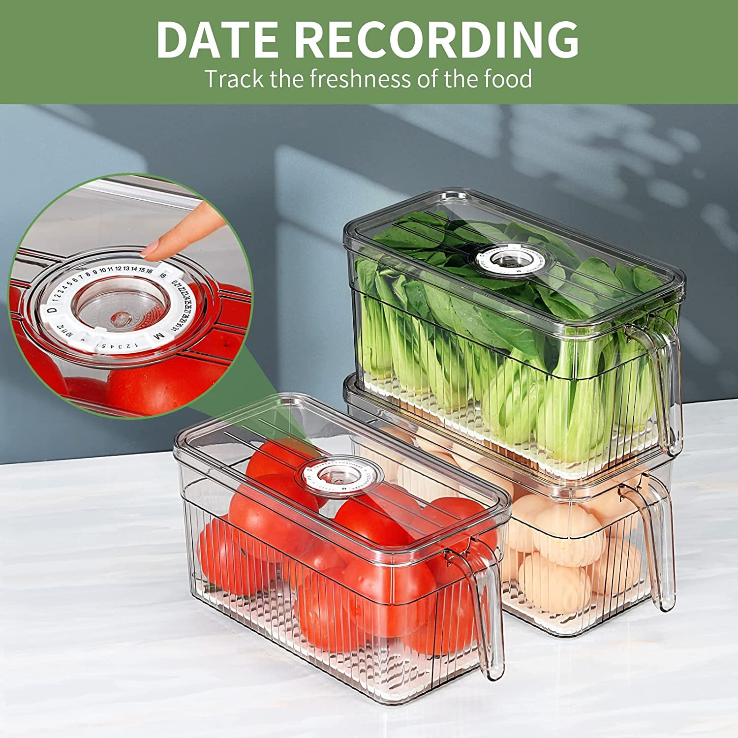 BPA-FREE Fridge Organizer with Freshness Timer Lid food storage container set with lid for Kitchen, Pantry, stackable storage