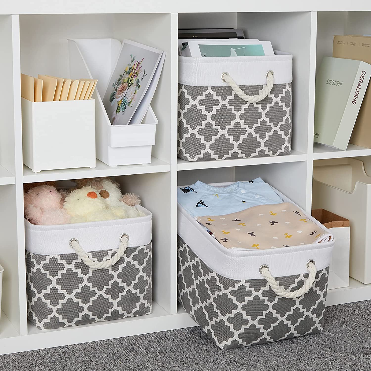 Cube Large Folding Storage Box Canvas Fabric Cubes For Shelves Clothes Toys Books Perfect Organizer Foldable Basket With Handles