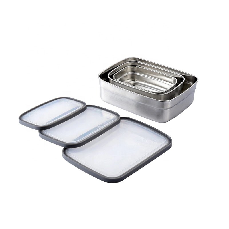 3 Pcs Rectangular Stainless Steel Food Container Storage Boxes Packaging Bento Lunch Box Food Storage Container