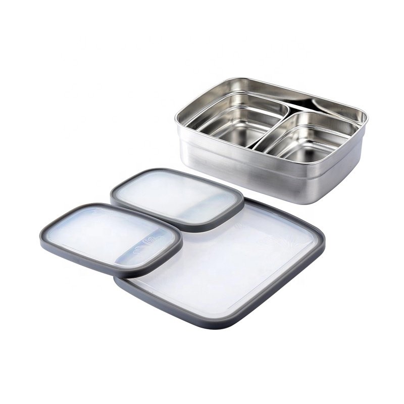 3 Pcs Rectangular Stainless Steel Food Container Storage Boxes Packaging Bento Lunch Box Food Storage Container