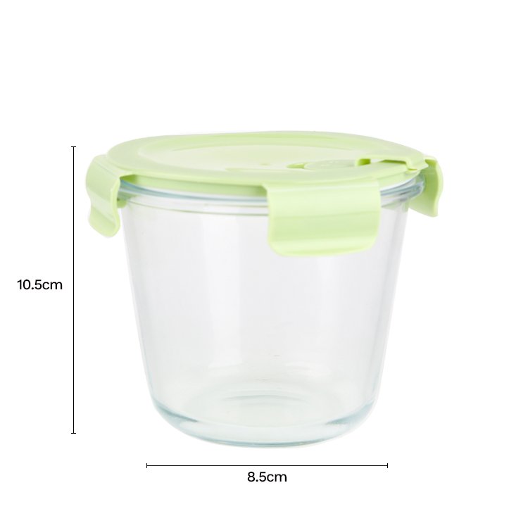 Gloway Round High Quality Heatable Borosilicate Glass Food Storage Container Lunch Box With 3-Different Colors Lids