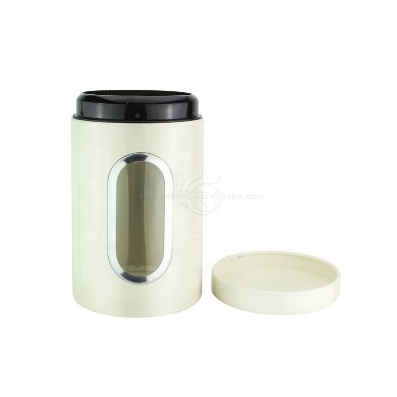 Airtight Tea Coffee Sugar Flour Canisters Colorful Stainless Steel and Window Glass Kitchen Food Storage Container