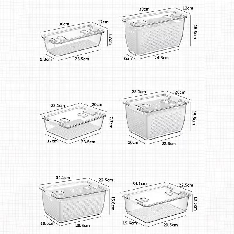New Design Wholesales Kitchen Refrigerator Fruit And Vegetable Storage Box Food Sealed Box Plastic Vegetable Washing Basket