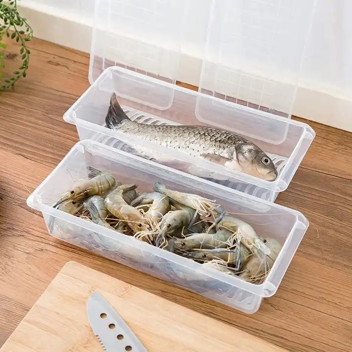 2024 Food Storage Box Containers Kitchen Fridge Organizer Case Removable Drain Plate Tray For Keep Fruits Vegetables Meat Fish