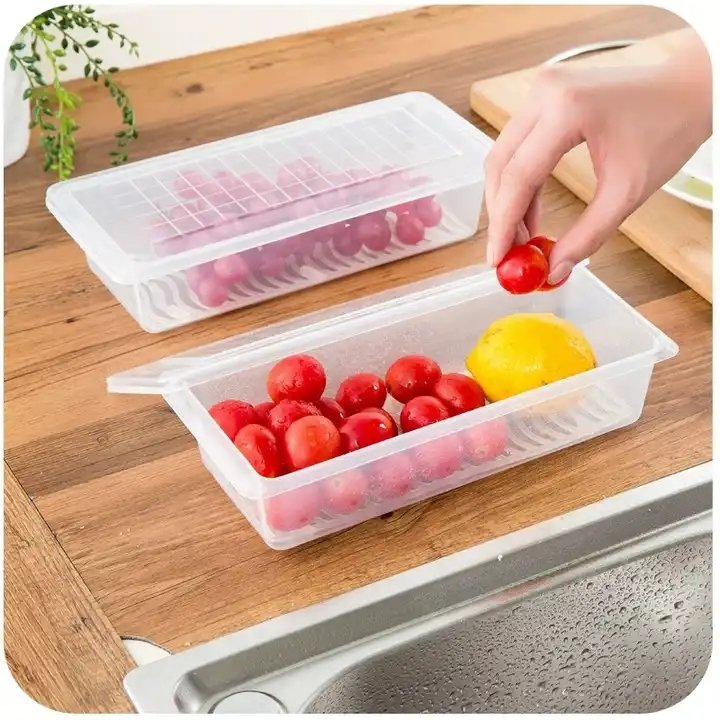 2024 Food Storage Box Containers Kitchen Fridge Organizer Case Removable Drain Plate Tray For Keep Fruits Vegetables Meat Fish