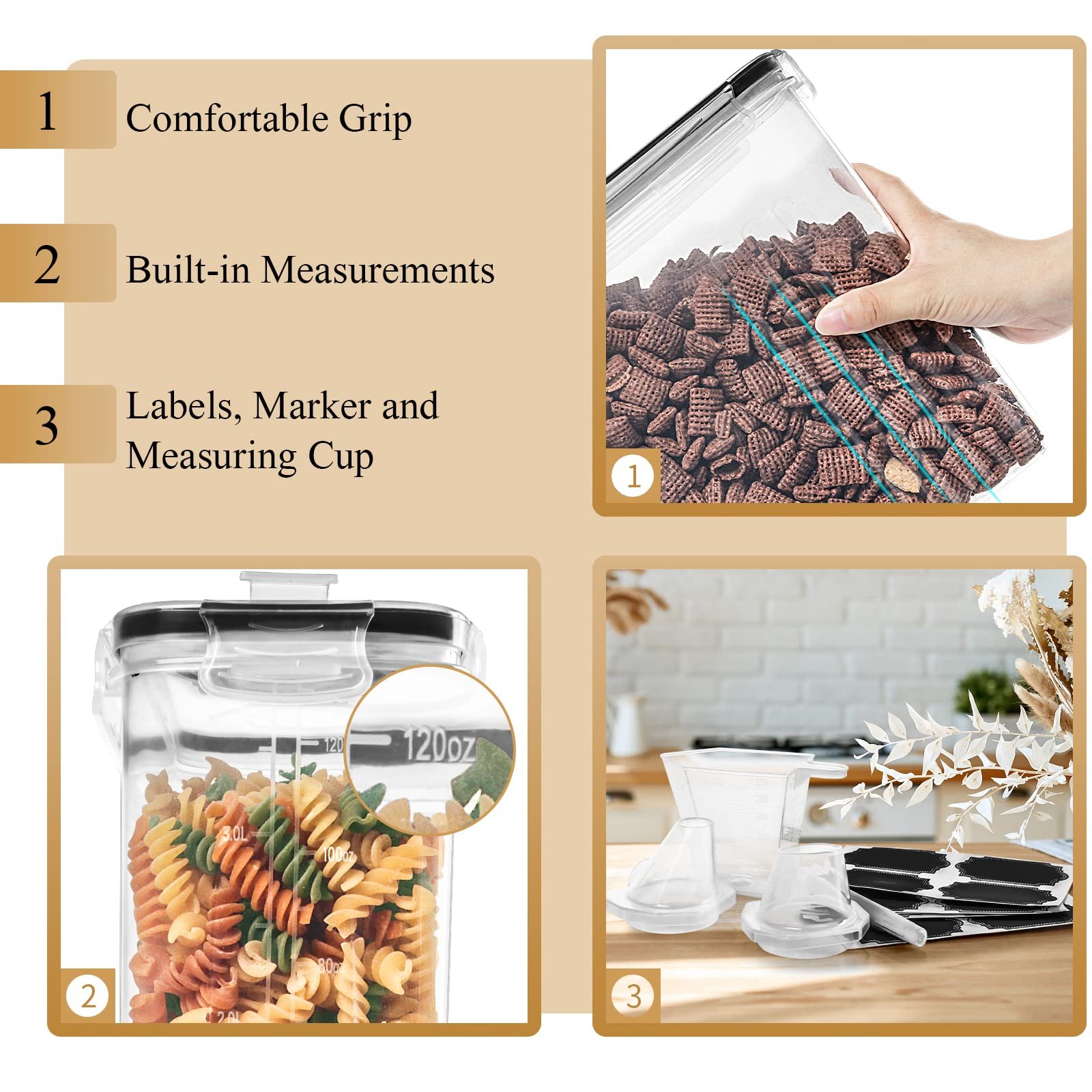 4 Pieces Food Storage Containers 4L , BPA Free Plastic Airtight Food Storage Containers for Flour, Sugar, Baking Supplies