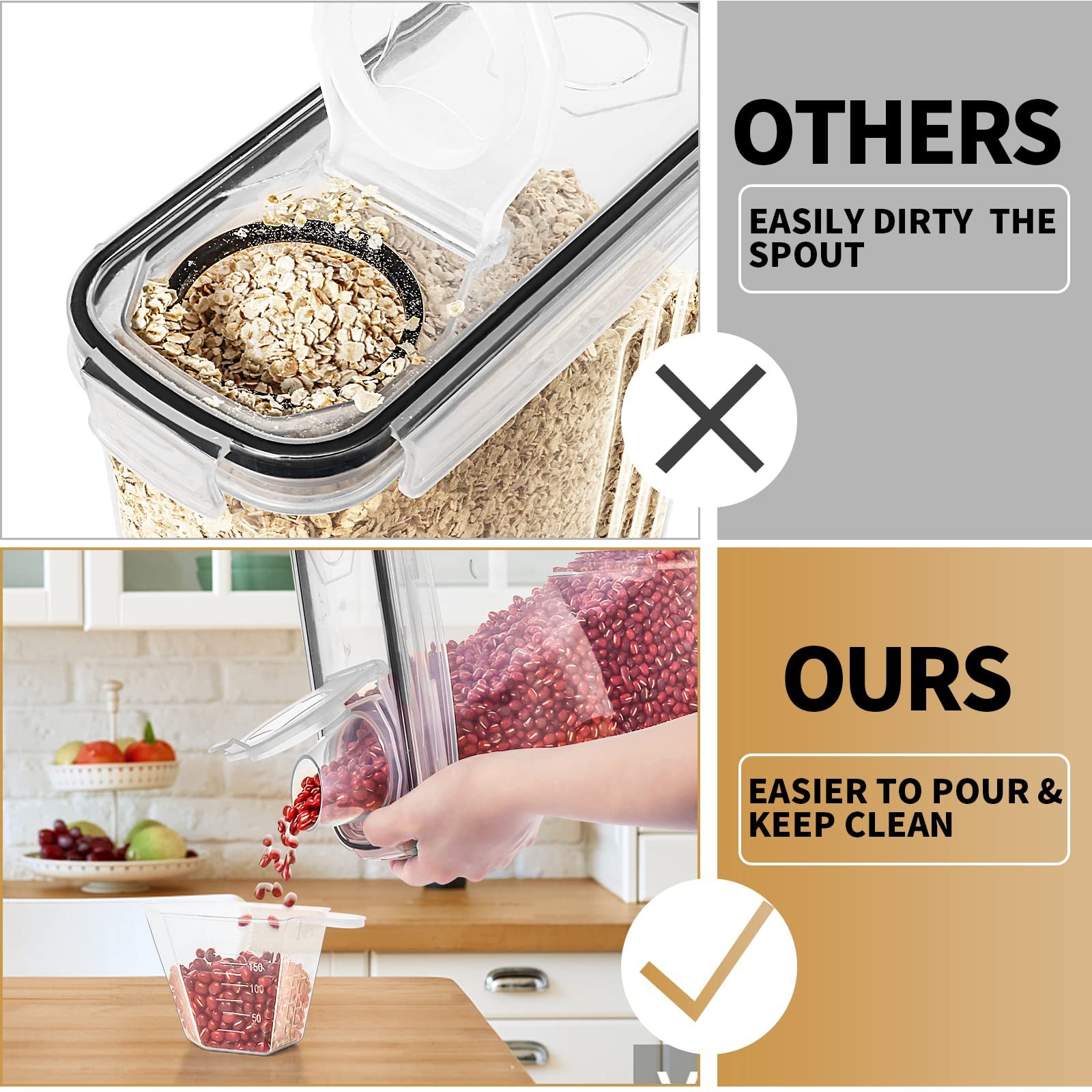4 Pieces Food Storage Containers 4L , BPA Free Plastic Airtight Food Storage Containers for Flour, Sugar, Baking Supplies