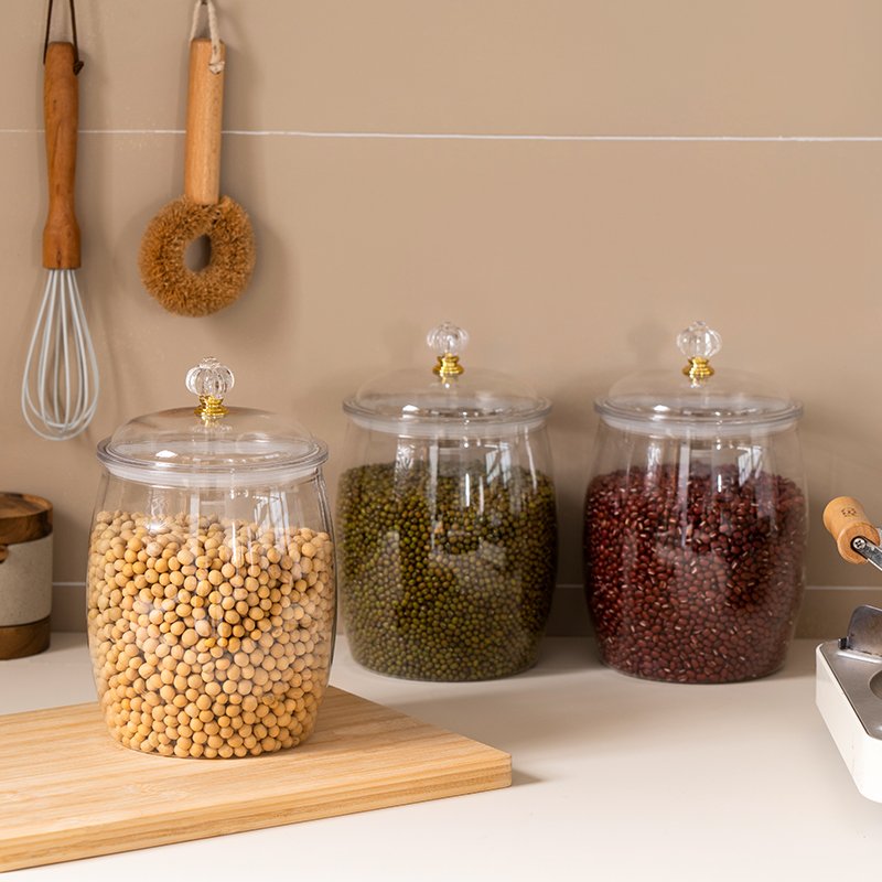 Kitchen PET Clear Wide Mouth Food Storage & Container Dry Food Cookie Candy Sealed Storage Jar with Airtight Lid