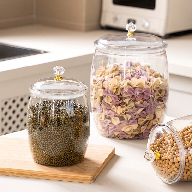 Kitchen PET Clear Wide Mouth Food Storage & Container Dry Food Cookie Candy Sealed Storage Jar with Airtight Lid