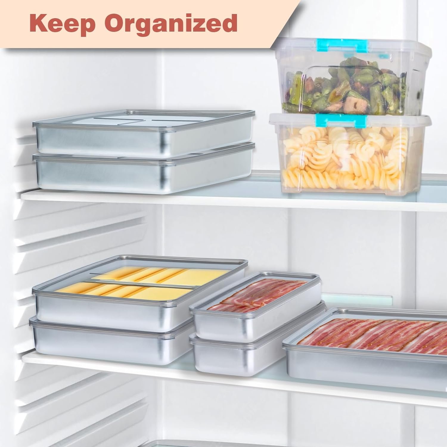 304 Stainless Steel Airtight Deli Meat Storage Bacon Keeper Long Storage Bacon Container for Fridge