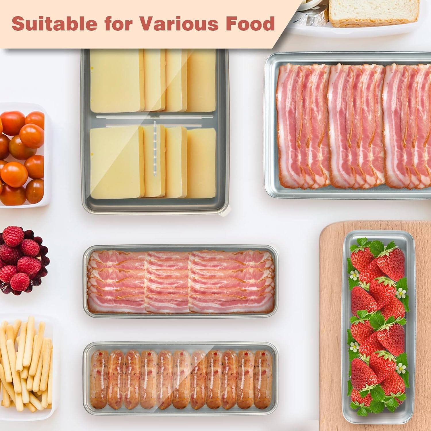 304 Stainless Steel Airtight Deli Meat Storage Bacon Keeper Long Storage Bacon Container for Fridge