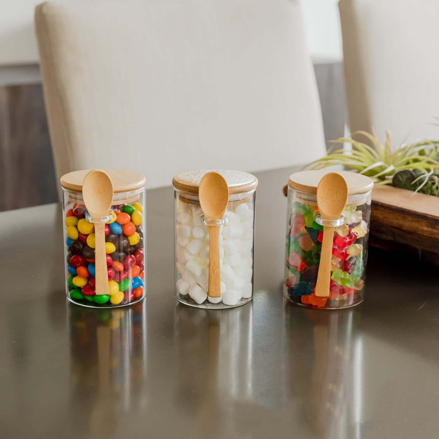 supplier Set of 3 Airtight Glass Jars with Bamboo Lids and Bamboo Spoons for kitchen