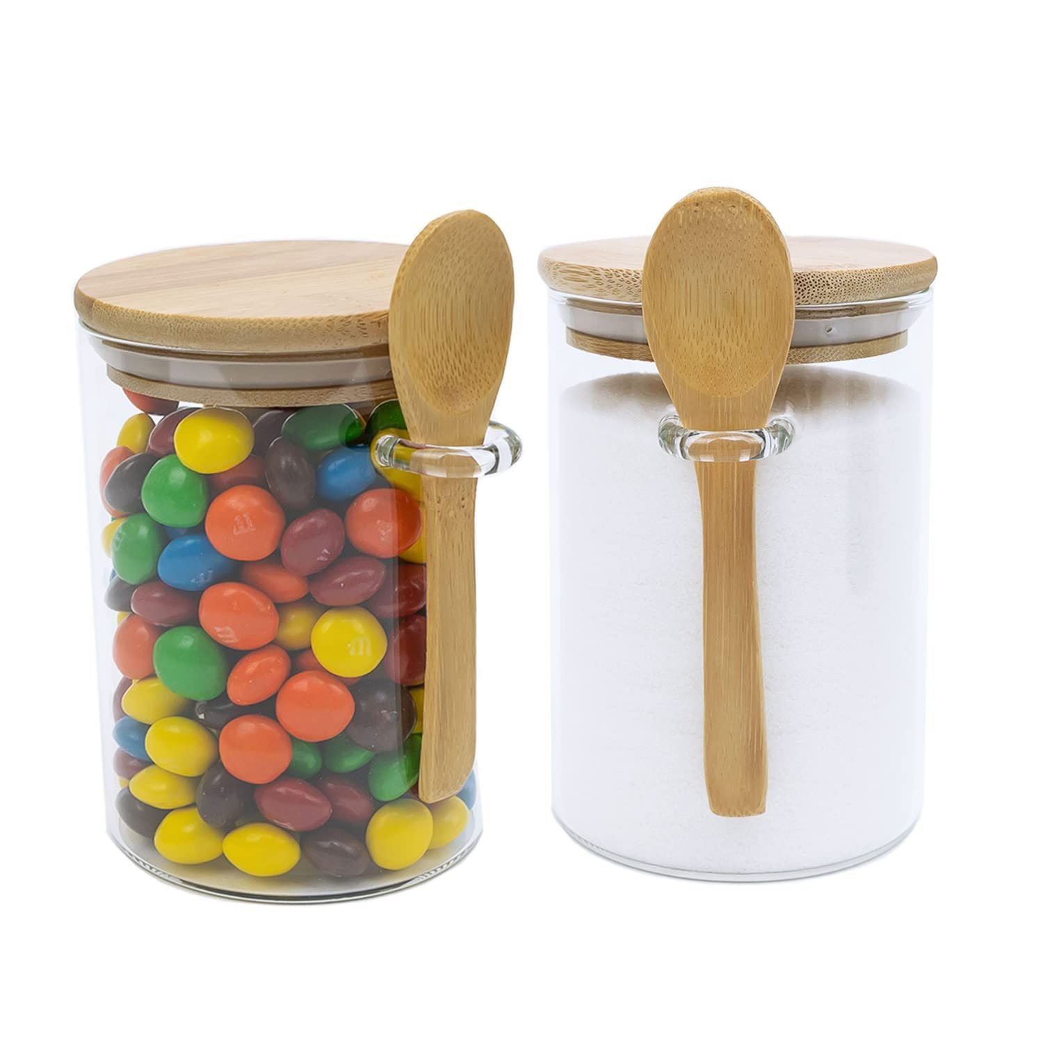 supplier Set of 3 Airtight Glass Jars with Bamboo Lids and Bamboo Spoons for kitchen
