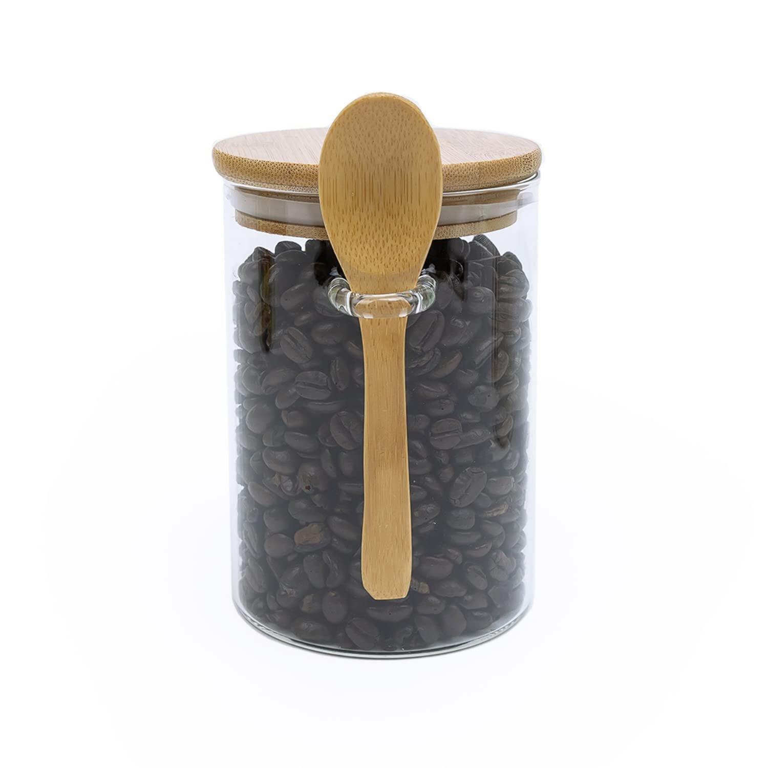supplier Set of 3 Airtight Glass Jars with Bamboo Lids and Bamboo Spoons for kitchen