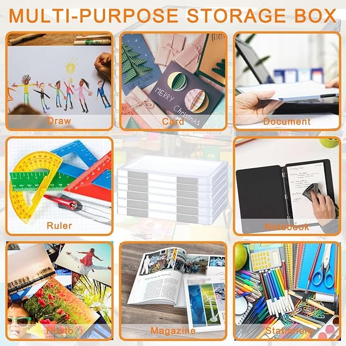 Clear A4 File Portable Project Case Plastic Storage Box for Letter Paper Scrapbook Paper Storage Boxes