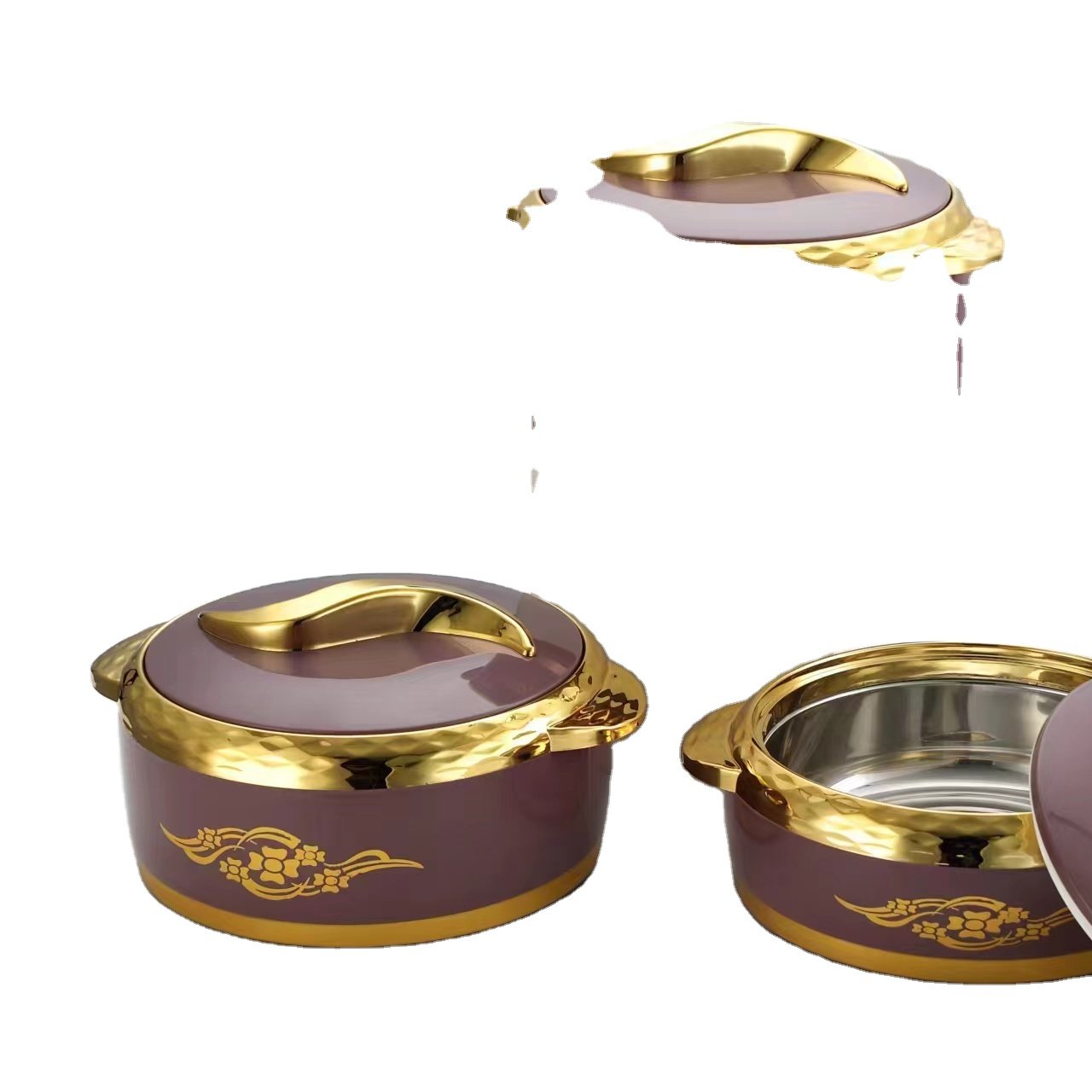 Hot selling Luxury round kitchen jars storage set for stainless steel 1.5L+2L+2.5L Qatar Oman insulated hot pot casserole set
