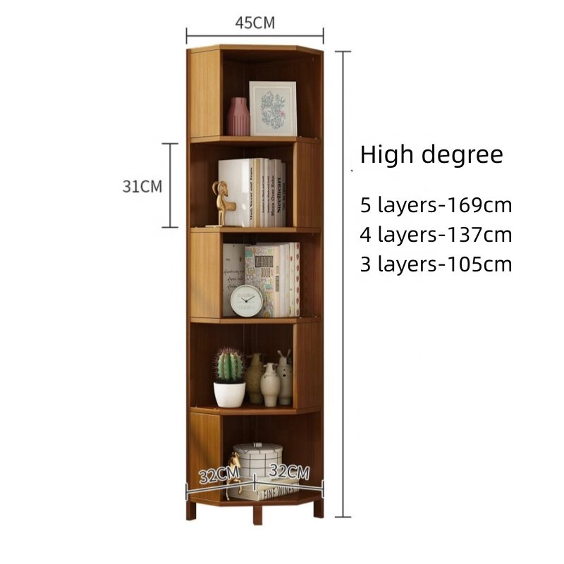 137CM bookcase modern luxury living room bookshelf wooden library rotating bookcase 4 layers Tall Corner Bookshelf