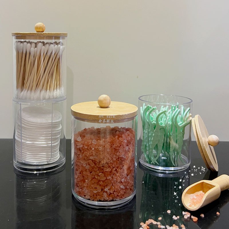 3 Pack Qtip Holder Dispenser Plastic Cotton Swab HolderJar Container Dispenser Cotton Swab Holder Qtip Dispenser With Bamboo Lid