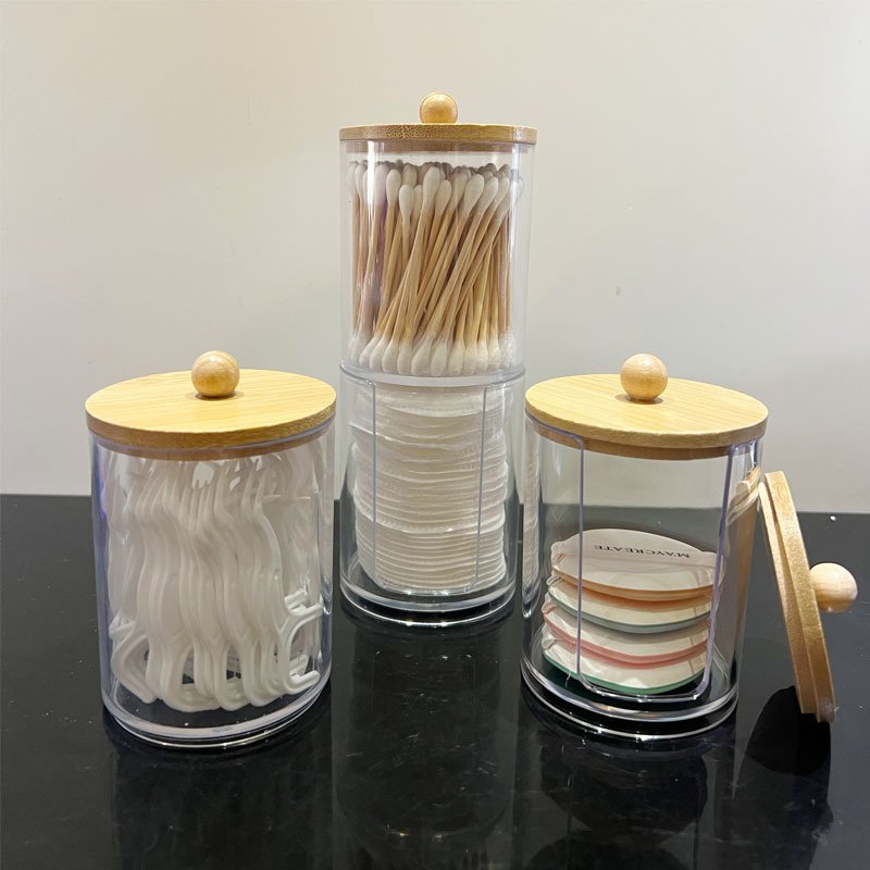 3 Pack Qtip Holder Dispenser Plastic Cotton Swab HolderJar Container Dispenser Cotton Swab Holder Qtip Dispenser With Bamboo Lid