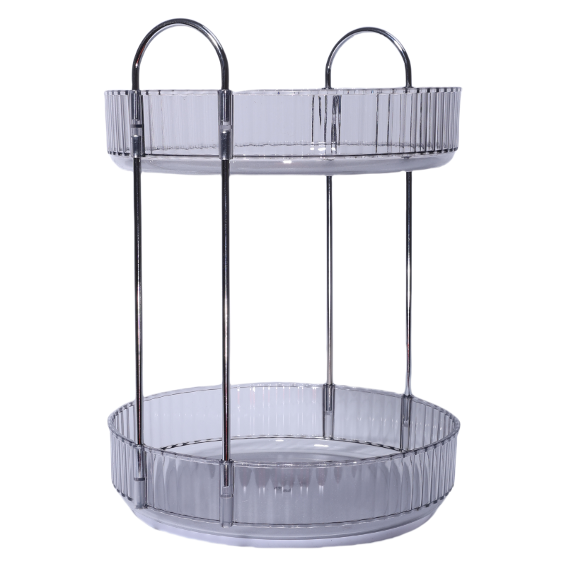 2-Tier Dormitory Makeup Organizer Plastic 360 Degree Rotating Adjustable Cosmetic Storage Box for Dresser Home Use